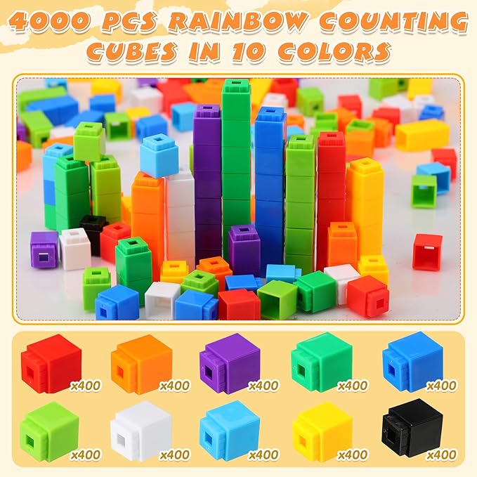 2000 Pcs Linking Cubes Math Educational Counting Toy Connecting Counting Blocks Manipulatives Learning Activities Toys for Kindergarten Homeschool Preschool Supplies