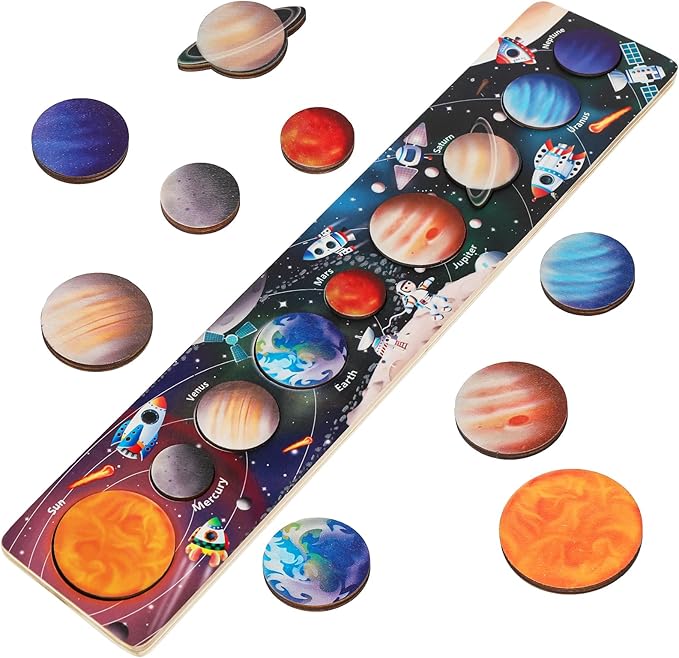 Zeoddler Solar System Toys for Kids 3-6, Wooden Space Puzzle, Planets for Kids, Preschool Learning Activities, Gift for Boys, Girls