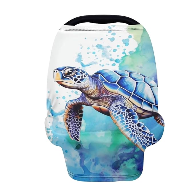 HUIACONG Turtle Infant Car Seat Cover Tie Dye Baby Carseat Cover for Boys Keep Cool Nursing Cover Stretchy Breastfeeding Cover for Sleep Travel Carseat Canopya