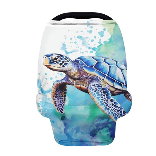 HUIACONG Turtle Infant Car Seat Cover Tie Dye Baby Carseat Cover for Boys Keep Cool Nursing Cover Stretchy Breastfeeding Cover for Sleep Travel Carseat Canopya