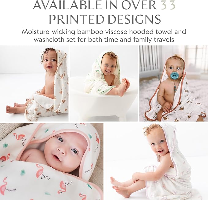 Bamboo Viscose Baby Hooded Towel & Washcloth Set for Babies and Toddlers, Soft & Absorbent, 70% Viscose from Bamboo, 30% Cotton Muslin - Imported (Blue Dash)