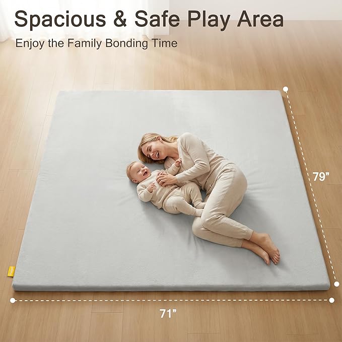 79" ×71" Padded Baby Play Mat for Floor, 1.2" Thick Machine Washable Foam Playmat, Soft Tummy Time Crawling Playpen Mat with Non-Slip Bottom, Fits 79" x71" Playpens