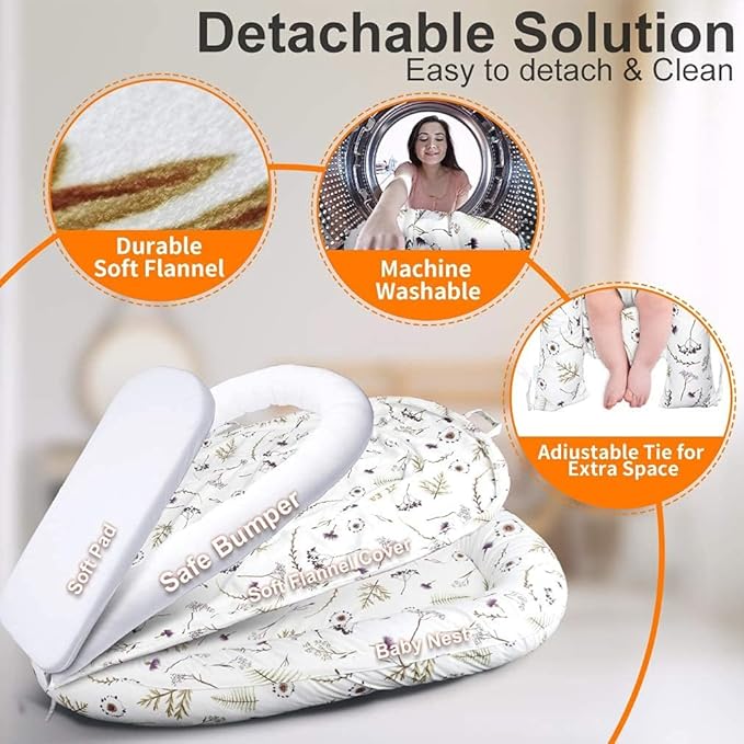 Baby Support Cushion | Organic Cotton Infant Support Cushion | Reversible, Adjustable & Portable Floor Cushion | Soft, Breathable, Washable Cover | Forest