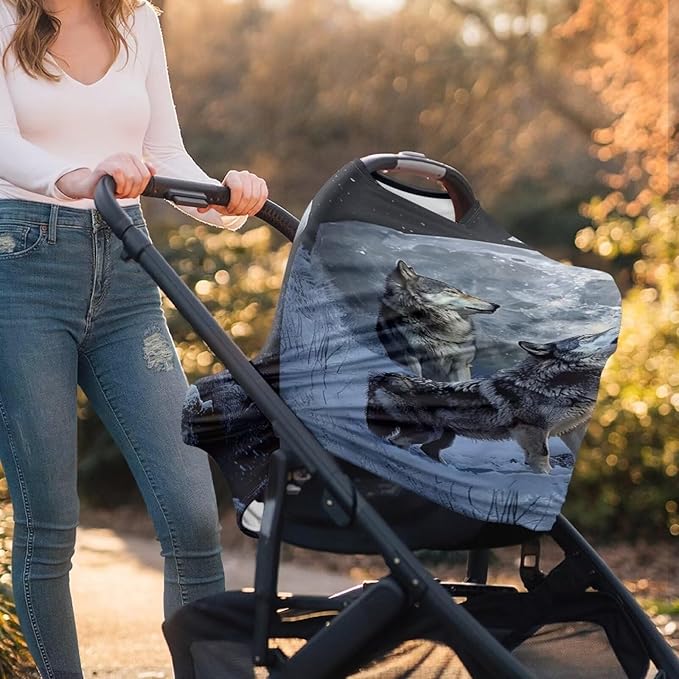 Youngerbaby Wolf Print Car Seat Canopy Nursing Cover Multi Use Baby Stroller and Carseat Cover Breastfeeding Nursing Covers Boys and Girls Shower Gifts