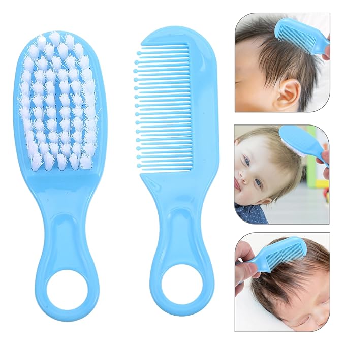 EXCEART Baby Hair Brush and Comb Set Massage Scalp Brush for Newborn and Toddler 1Set (Blue)