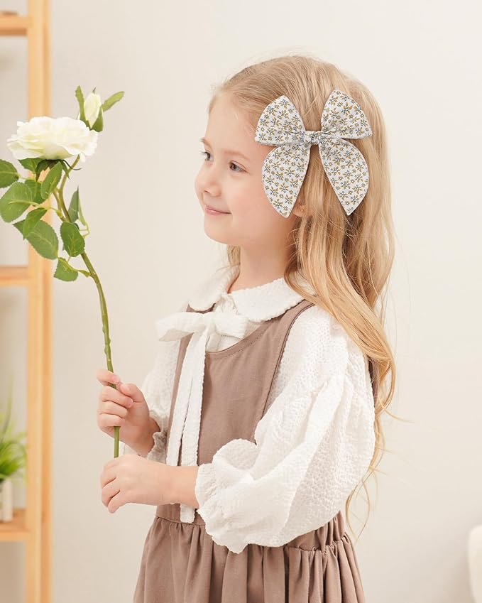 doboi 8PCS Baby Girls Hair Clips Fable Hair Bows Cotton Linen Bows for Girls Hair Accessories for Baby Girl Toddlers Kids-Grid