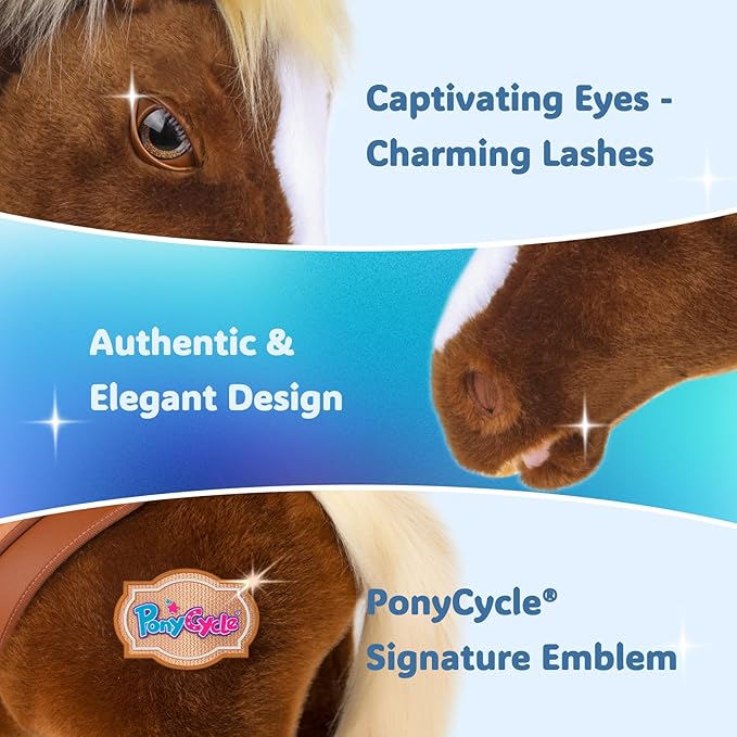 PonyCycle Big Horse Ride on Pony Advanced Model Y Plush Brown Riding Horse Toy for Children Size 5 for Ages 7+, Rocking Horse, Waliking Animal Pony Ride Y574