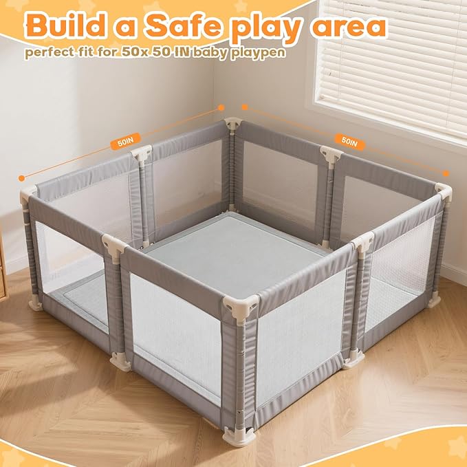 RONGFA Baby Play Mat for Floor,1.3" Thick Elasti-Foam Playpen Mat for Tummy Time, Easy Care with Non-Slip Cushioned for Infant,Kids and Toddler Crawling