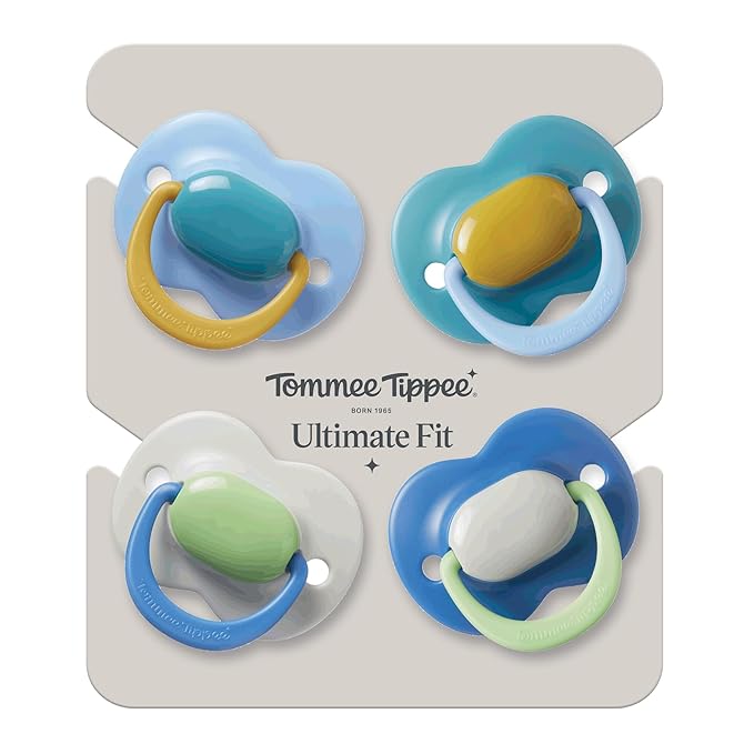 Tommee Tippee Ultimate Fit Pacifiers, 18-36 Months, Extra Air Holes, Symmetrical Nipple and Shield, 100% BPA Free Silicone, Dishwasher and Sterilizer Safe, Blue and Green, Pack of 4