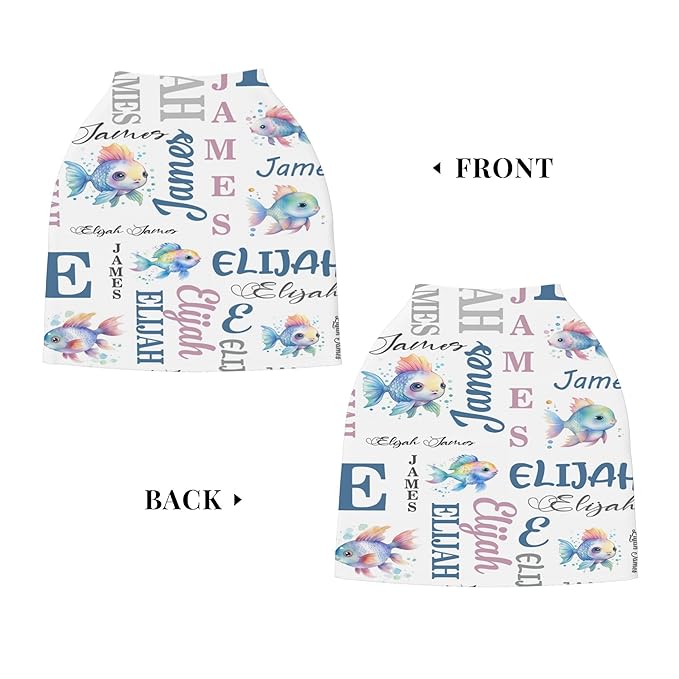 Personalized Baby Car Seat Cover with Name Stroller Canopy Custom Rainbow Fish Carseat Cover Newborn Baby Boy Girl Nursing Cover for Moms First Birthday Gift