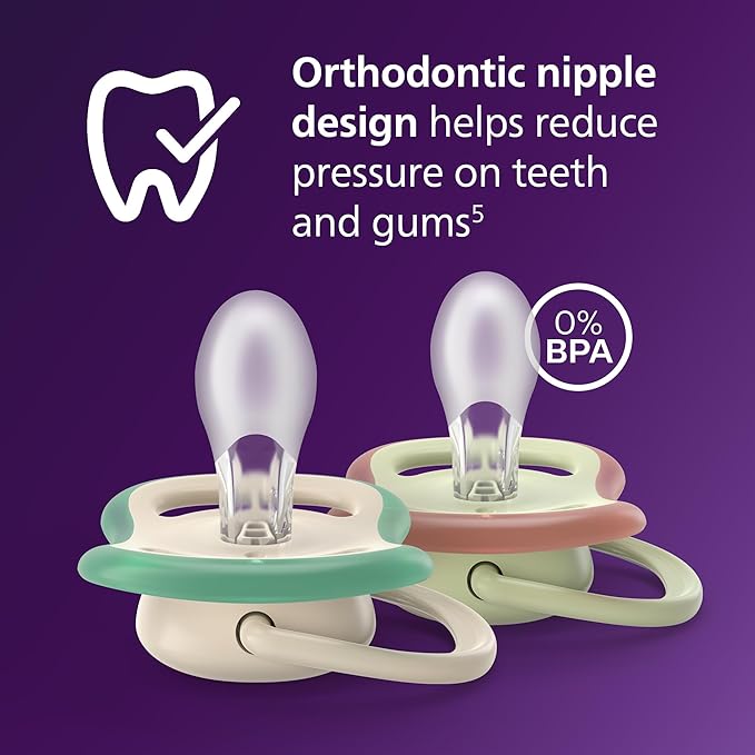 Philips Avent Ultra Air Pacifiers - Orthodontic Design, for Babies 6-18 Months, Soft Silicone Symmetrical Nipple, BPA-Free, 2 Sterilizing Cases, 4 Pack, SCF087/26