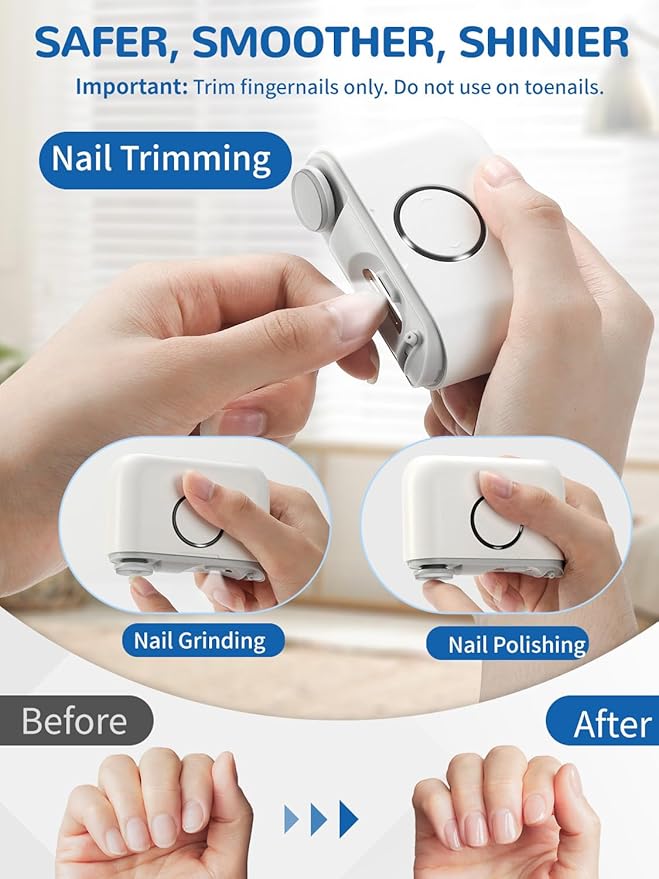 ONEDONE Electric Nail Clipper - 3-in-1 Rechargeable Baby Nail Trimmer Electric Nail File with Dual Blades 3 Speeds Fingernail Grinder Safe for Baby Women Seniors w/Ingrown Toenail Clippers