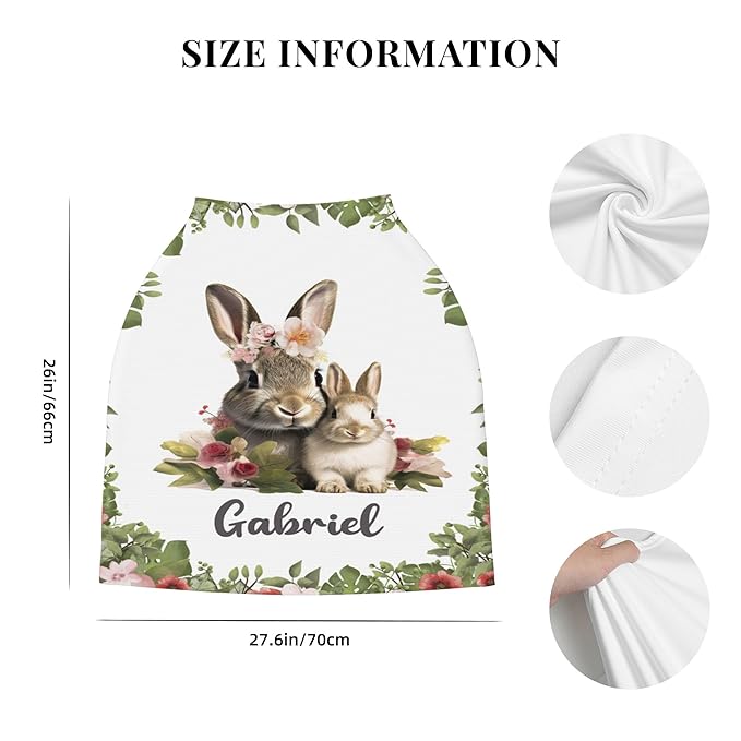 Personalized Car Seat Covers for Babies with Name – Multi-use Breastfeeding Cover Custom Rabbit Carseat Canopy Cover, Infant Stroller Covers for Boys and Girls