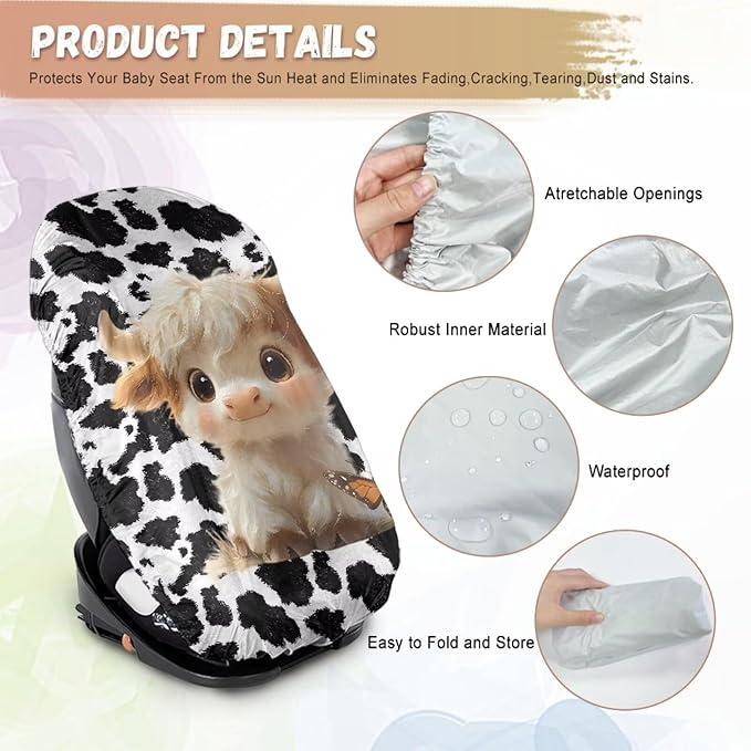 Car Seat Sun Shade Cover, Baby Car Seat Cover, Kawaii Highland Cow Car Seat Cooler, Keeps Your Toddler Baby Seat at a Cool Temperature, Baby Travel Accessories