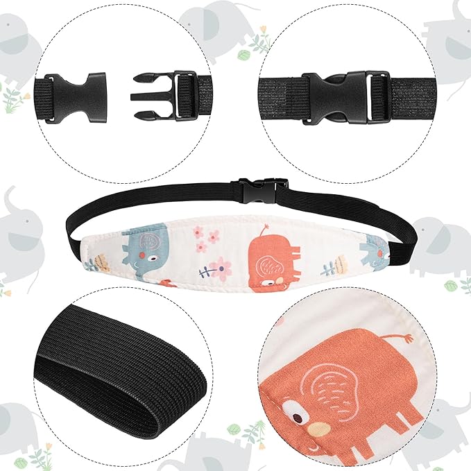 HESTYA 2 Pcs Carseat Head Support Toddler, Stroller Seat Headrest for Sleeping Traveling, Neck Relief Headband Strap for Kids Children Toddler Infant(Elephant and Owl)