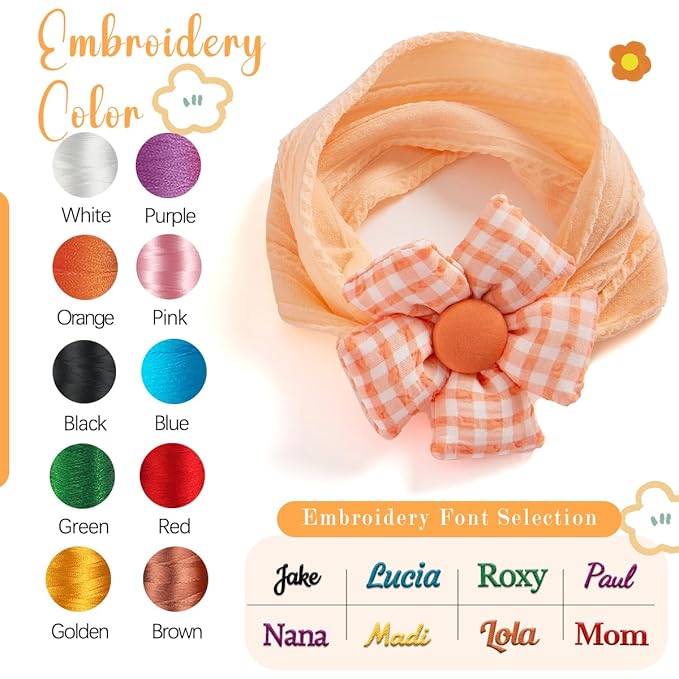 Ulico Personalized Girls Headband with Name, Custom Baby Girls Embroidered Headbands with Flower