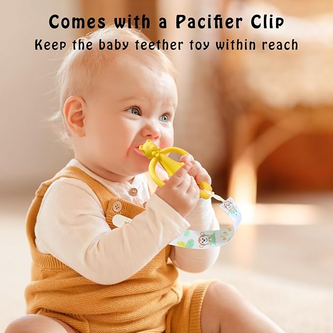 2 Pack Baby Teething Toys for 0-6 6-12 Months, Silicone Baby Bear Teether, Easy to Grip Teether for Babies Infants Boys Girls, BPA Free, Blue and Yellow
