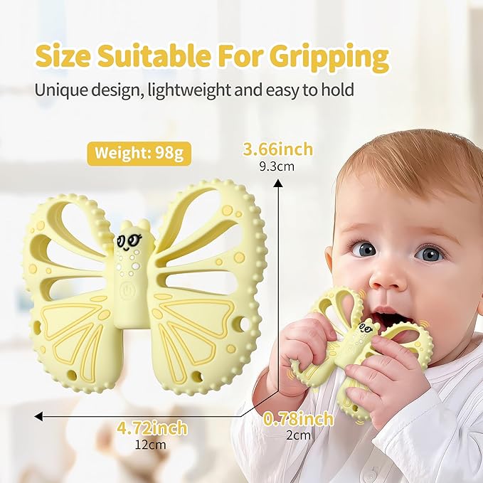 Vibrating Teether for Baby - Sensory Chew Toy for Autistic Children & Vibrating Chewy, 10X Vibration Settings, Giving Autistic Children A Better Sensory Experience (Yellow)
