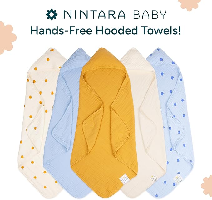 Hands-Free Hooded Towel 100% Organic Premium Muslin Cotton, 30" x 30", Ultra-Absorbent, Soft, Breathable, Hypoallergenic, Multipurpose, Gifts for Babies & Infants