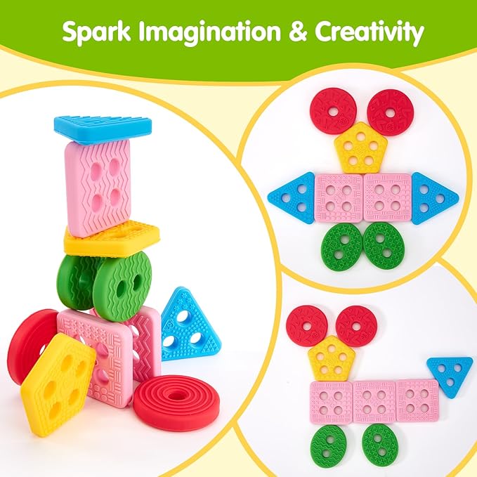 hahaland Silicone Sorting & Stacking Toys Toddlers 1-3 - Montessori Sensory Toys for 1 Year Old, Textured Soft Blocks for Shape & Color Sorting Learning Baby Toys 1 Year Old Boy Gifts Girl Sorter Toy
