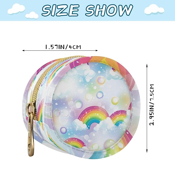 Pacifier Holder with Clip Pacifier Case for Diaper Bag Round Baby Pacifier Pouch Box Bag Portable Rainbow Clouds Dots White