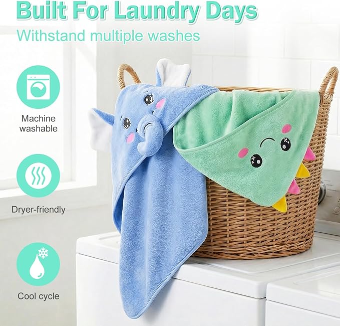 2 Pack Hooded Baby Towels for Newborn, Coral Fleece Baby Bath Towel for Newborn Infant Toddler, Ultra Soft & Lightweight Baby Bath Towels Baby Bath Essentials