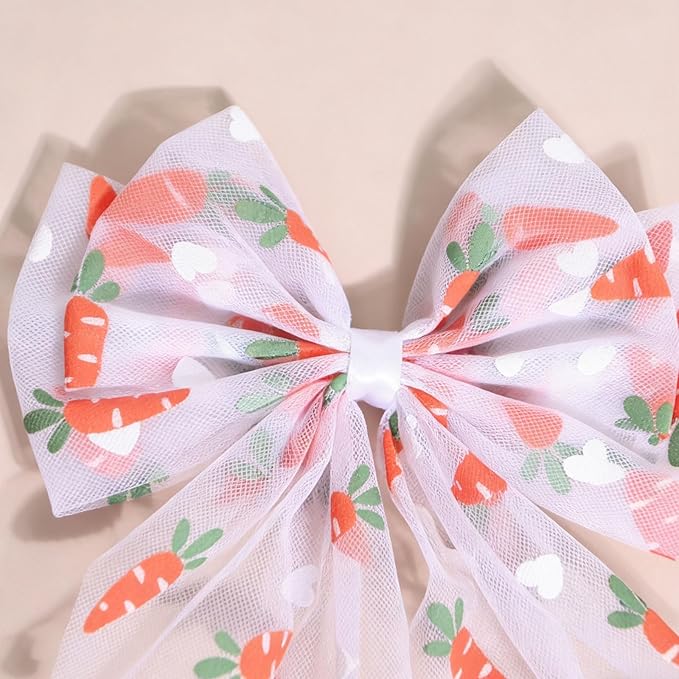 Easter Hair Bow for Girls - Large Tulle Carrot Bow Hair Clip with Long Tail, Cute Carrot Hair Accessory Alligator Clip for Women Toddlers, Easter Spring Party Barrette Hair Decoration