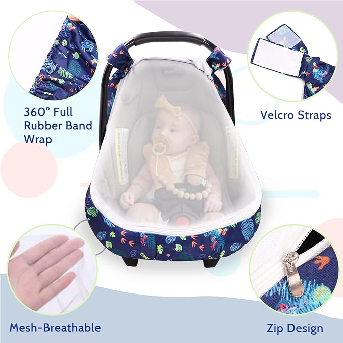 Car Seat Covers for Babies Boys, Little Brother Infant Carseat Canopy, Stretchy Newborn Stroller Carrier Cover, Dinosaur
