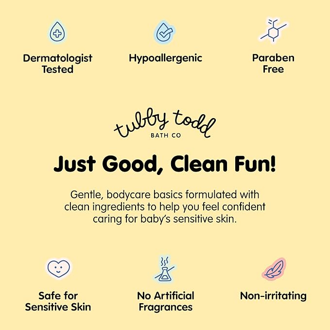 TUBBY TODD Hair + Body Wash - Baby Shampoo and Body Wash - Gentle, Natural Baby Wash for Newborns, Babies, and Toddlers - Non-Toxic and Hypoallergenic - Fragrance-Free, 2 Pack, 8.5oz & 25oz
