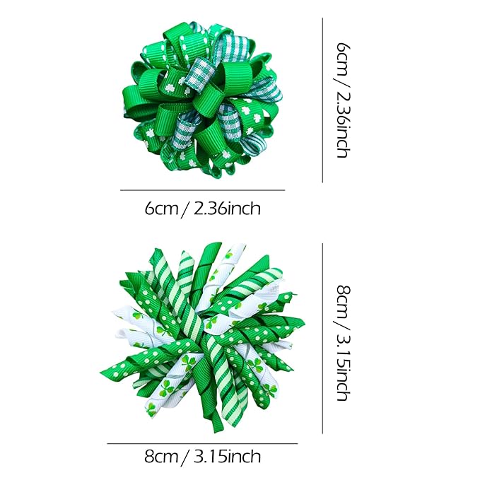 St Patricks Day Korker Hair Bow Clip 3'' Irish Green Shamrock Curly Corker Fireworks Alligator Barrette Toddler Baby Girls Kids Pattys Christmas Holiday Favor Gift Accessories