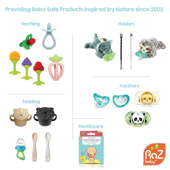 RaZbaby Teether Bundle - 1 RaZberry Teether with 2 Chompy Teethers - Perfect Combination of Teething Relief for 3M+ Infants