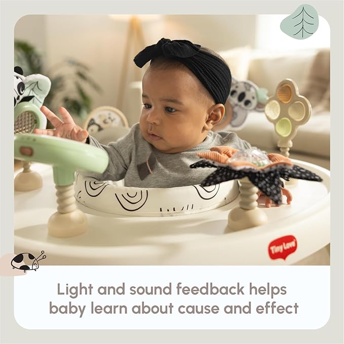 Tiny Love 4-in-1 Jump & Play Stationary Activity Center, Baby Jumper with Lights & Music, Developmental Toys, 360 Swivel Seat, Baby Activity Entertainer for 6 Months+, Black and White