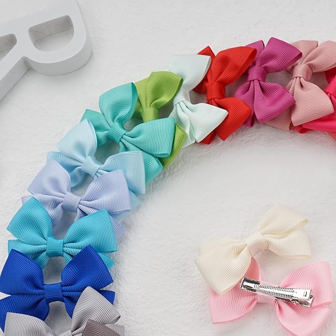 50PCS Baby Girls Hair Clips, 3 Inch Grosgrain Ribbon Hair Bows Toddlers Girls, Alligator Clips Barrettes Hair Pins Hair Accessories for Infants Kids 25 Colors In Pairs