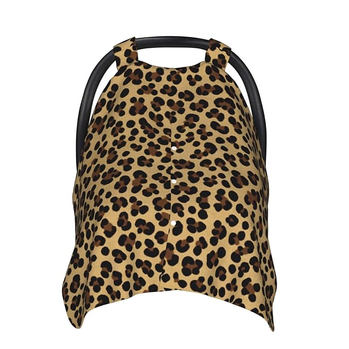 KiuLoam Animal Leopard Cheetah Print Baby Car Seat Canopy, Nursing Cover Breastfeeding Scarf, Stretchy Soft Breathable Infant Carseat Cover for Babies Boys Girls