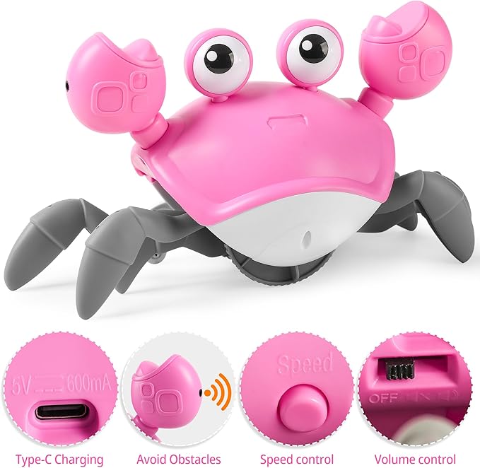 Hirger Crawling Crab Baby Girl Toy, Dancing Walking Infant Toy for Tummy Time, Sensory Toy for 3-6-12-18 Months Babies & Toddlers 1-2-3, Musical Birthday Gift
