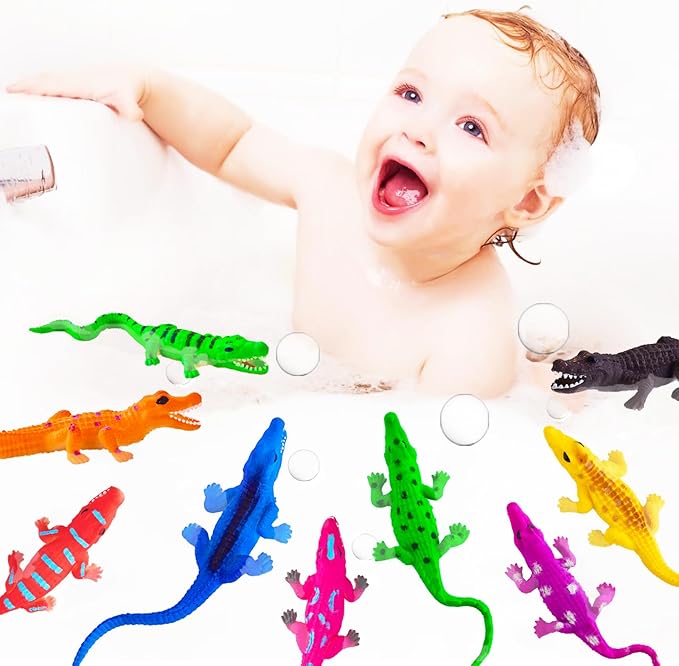 Color Changing No Hole Bath Toys for Toddlers Kids, Color Change Alligator Toy Reptile Animal Toys (12 Pack), 6'' Stretchy Rubber Animals Crocodile Toy Water Table Toys Reptile Party Favors