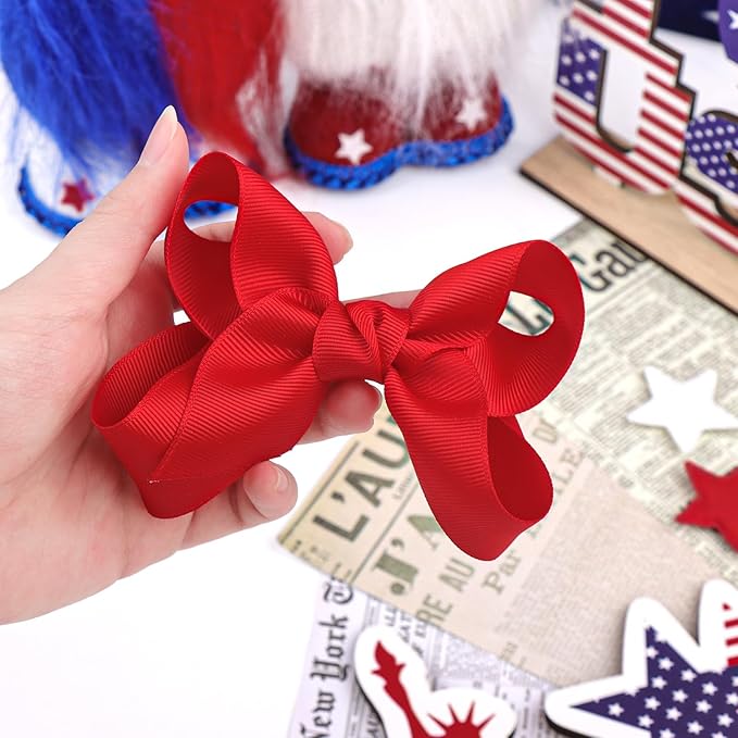 Baby Girl Bows 4th of July Accessories Hair Clips for Girls Patriotic Hair Bow Red Headband Ribbon Bowknot Alligator School Kids Girls Cheer Bow Red Favor Gift