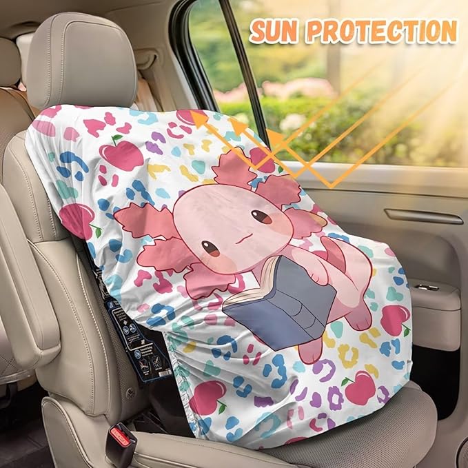XYZCANDO Axolotl Carseat Cover for Baby Girl Kawaii Print Car Seat Covers for Babies Easy to Install Baby Car Seat Sun Shade Cover UV Rays Protective Car Seat Protector Gift for Holiday