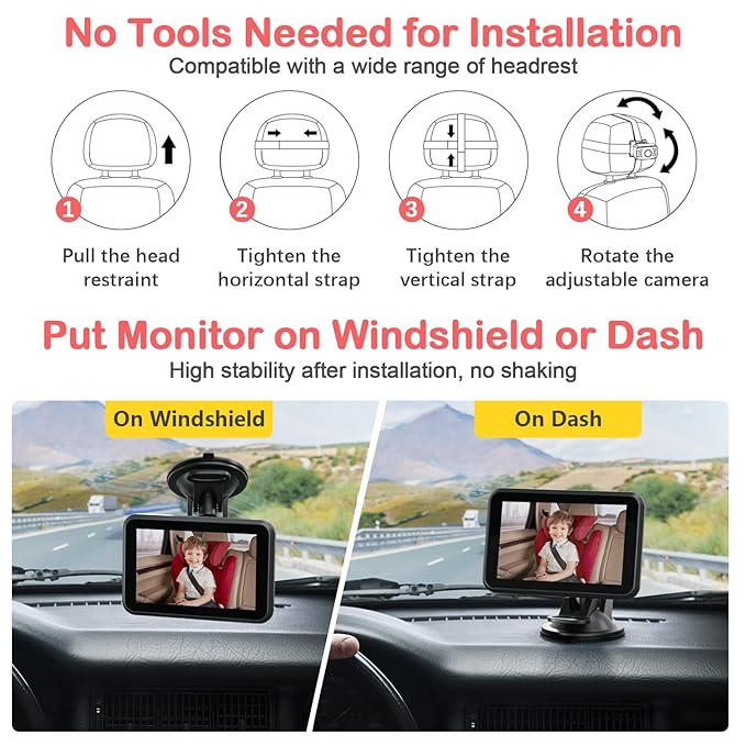 Itomoro Baby Car Camera, 4.3'' 1080P Night Vision Car Baby Mirror with Camera 5 Mins Easy Installation Crystal Clear Wide View for Rear Facing Seat ACZ407