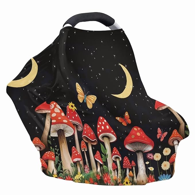 Mushroom Moon Car Seat Covers Dust Cover Baby Wind-Protected Soft Infant Stroller Cover Breathable Breastfeeding Shawl Multi-Use Car Seat Canopy Cover