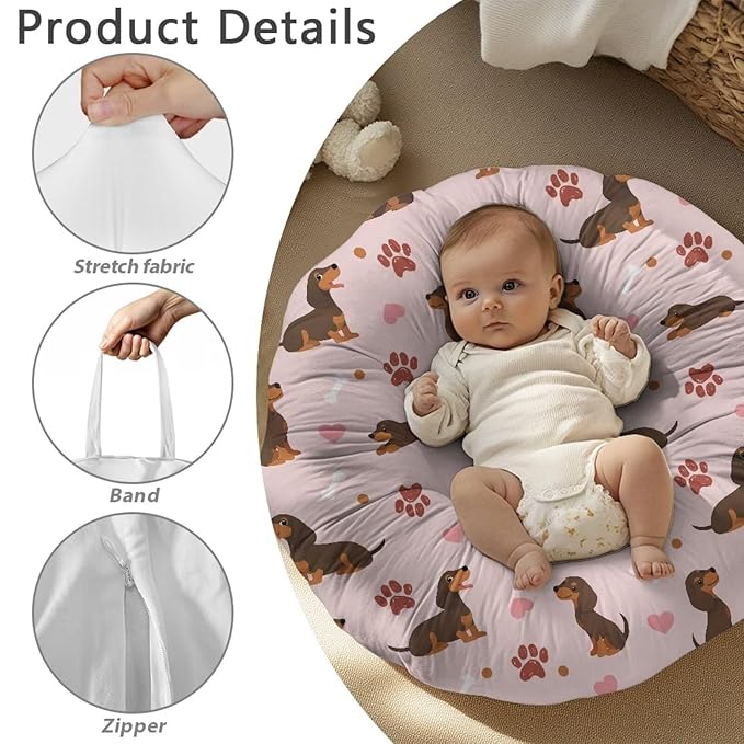 Dachshund and Paw Newborn Lounger Pillow Cover Removable Protector Cover for Infant Lounger Pillow, Soft Snug Fitted Baby Lounger Slipcover Easy to Use and Dustptoof