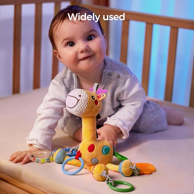 TUMAMA Giraffe Hanging Rattle Toys, Soft Baby Hanging Toys with Wind Chimes, Stroller Car Seat Crib Plush Animal Activity Toy Gift for Newborn Toddlers 0,3,6,9,12,36 Month