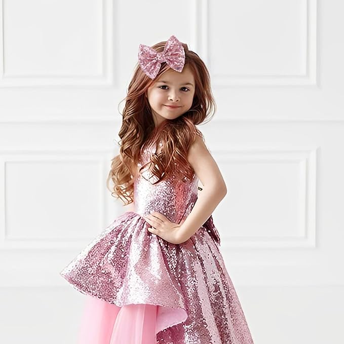 5 Inch Hair Bows for Girls Large Bows Alligator Hair Clip Sparkly Glitter Sequin Hair Bows Hair Accessories for Kids Toddler Children Gift Pink Gold