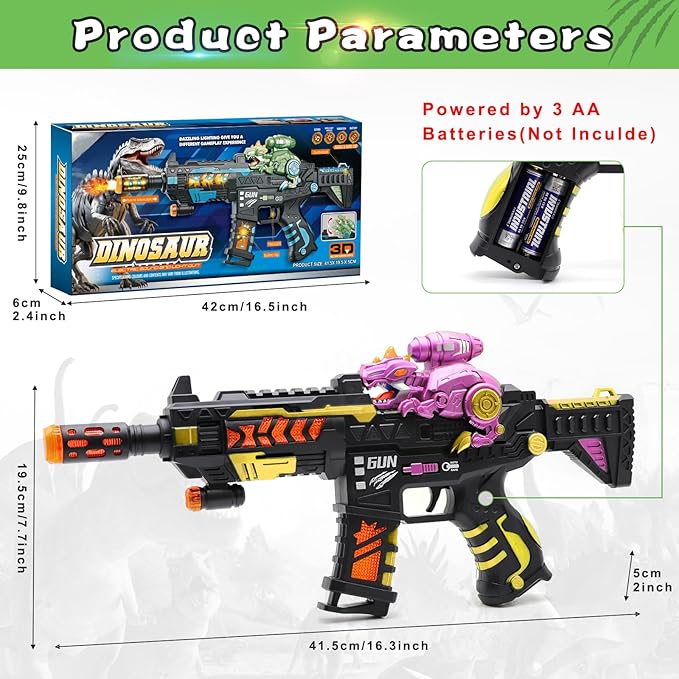 DaoDaoZhu Dinosaur Light Up Toy Gun with Sound Effects, Noise-Making Gun Toys for Kids Indoor/Outdoor Play & Halloween Costume, Birthday Christmas Dinosaur Gifts for 3 4 5 6 7 Year Old Boys Toddlers