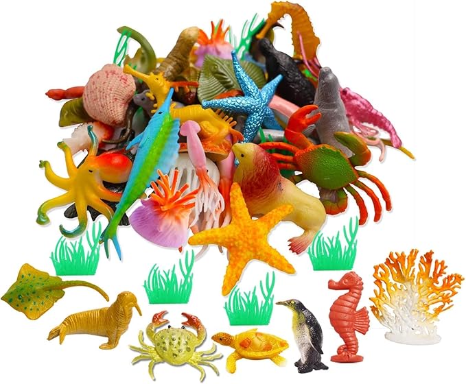 OuMuaMua 42pcs Realistic Mini Sea Creature Figure Toys - Ocean Animals, Bath Toys for Kids & Toddlers