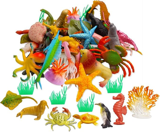OuMuaMua 42pcs Realistic Mini Sea Creature Figure Toys - Ocean Animals, Bath Toys for Kids & Toddlers