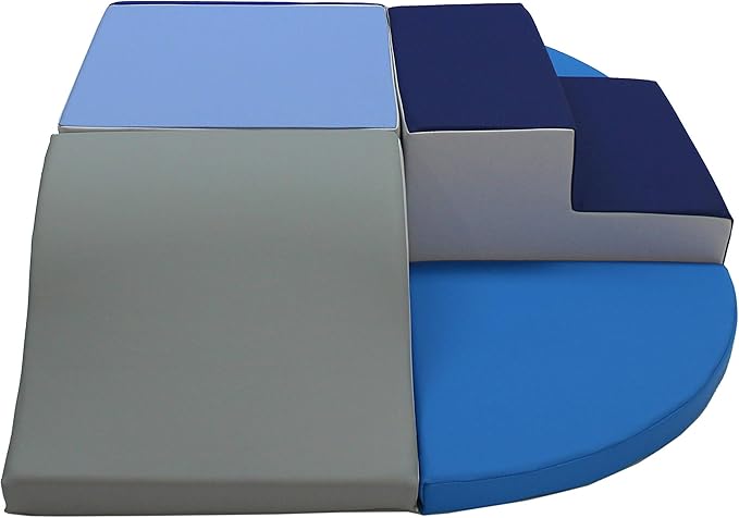 FDP SoftScape Playtime All Around Climber for Crawling Infants and Toddlers, Soft Foam Indoor Active Play with Steps and Slides, Growing Minds and Motor Skills (6-Piece) - Navy/Powder Blue, 13021-NVPB