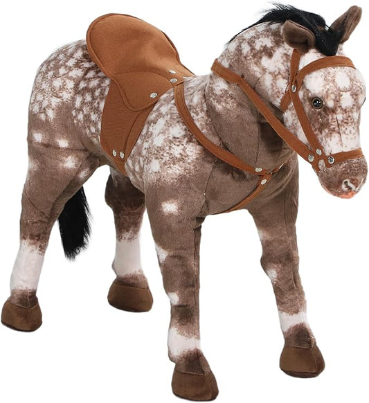Qaba Ride on Horse, Riding Horse with Neighing Sound, Saddle, Ride on Animal for Kids Boys Girls 3-8 Years Old, Brown