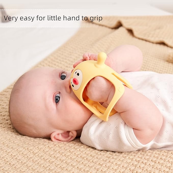 Smily Mia 2pk Penguin Teethers, TeethingToys for Babies 0-6Months, Baby Teethers for 3-6Months, Teething Mittens for Infants, Pacifiers for Breastfed Babies, Light Yellow