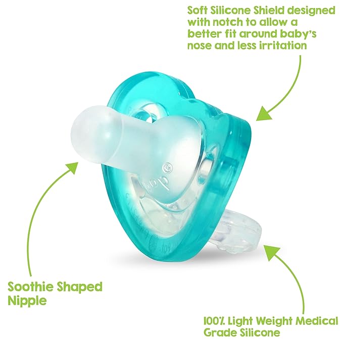 RaZbaby Sloth RaZbuddy Jollypop with 4 Added 0-3M Pacifiers (Teal, 4 Count), Pacifier Plush Holder w/Removable Baby Pacifier - BPA Free